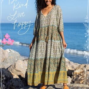 Natural Life Auguste Boho Floral Patterned 100% Cotton Flowy Maxi Dress, Sz XL